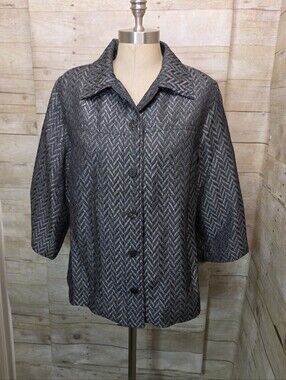 Lane Bryant Gray Herringbone Button-Front Shirt